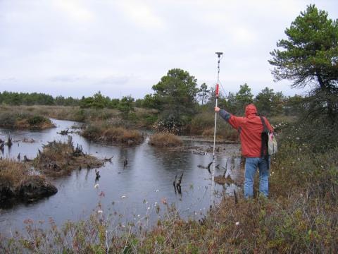 Surveying a staff gauge